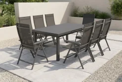 Best BasicPlus Garten-Essgruppe, 8 Personen, ausziehbarer Tisch 180–240 cm, Aluminium/Textilene Garten-Essgruppen