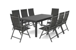 Best BasicPlus Garten-Essgruppe, 8 Personen, ausziehbarer Tisch 180–240 cm, Aluminium/Textilene Garten-Essgruppen
