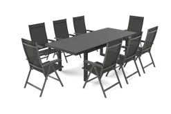 Best BasicPlus Garten-Essgruppe, 8 Personen, ausziehbarer Tisch 180–240 cm, Aluminium/Textilene Garten-Essgruppen
