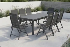 Best BasicPlus Garten-Essgruppe, 8 Personen, ausziehbarer Tisch 180–240 cm, Aluminium/Textilene Garten-Essgruppen