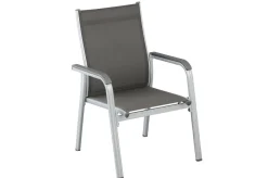 Discount BasicPlus Garten-Essgruppe, silber/anthrazit, Alu/Spraystone/Textil, 160x95 cm, 6 Stapelsessel Garten-Essgruppen