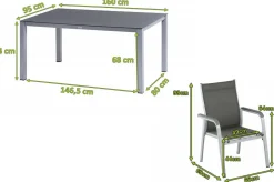 Discount BasicPlus Garten-Essgruppe, silber/anthrazit, Alu/Spraystone/Textil, 160x95 cm, 6 Stapelsessel Garten-Essgruppen