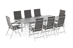 Best BasicPlus Garten-Essgruppe, 8 Personen, ausziehbar, 180-240cm, Alu/Textilene, Klappstühle Garten-Essgruppen|Aluminium-Gartenmöbel