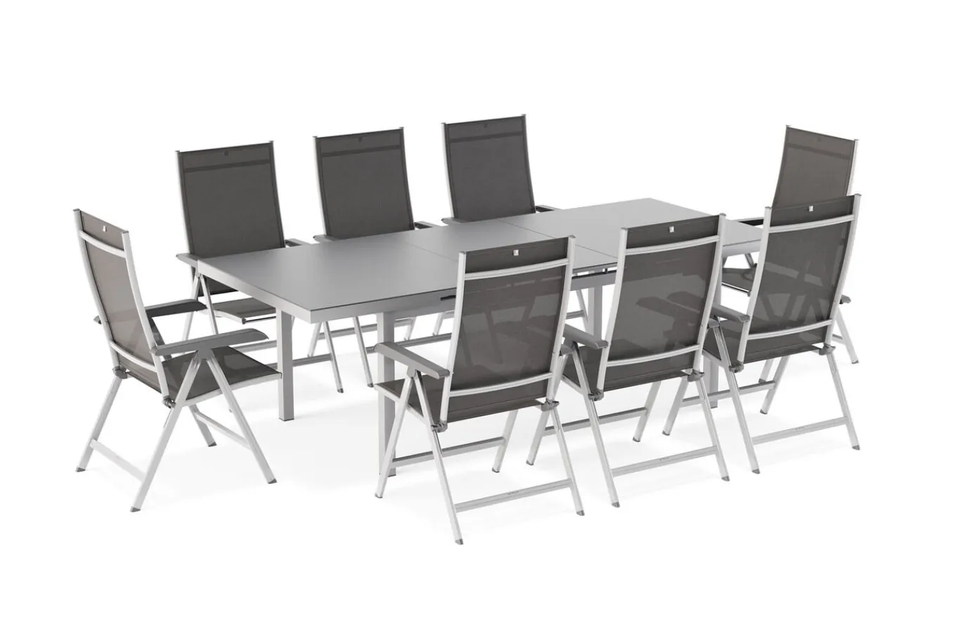 Best BasicPlus Garten-Essgruppe, 8 Personen, ausziehbar, 180-240cm, Alu/Textilene, Klappstühle Garten-Essgruppen|Aluminium-Gartenmöbel