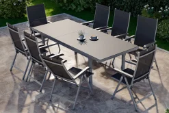 Best BasicPlus Garten-Essgruppe, 8 Personen, ausziehbar, 180-240cm, Alu/Textilene, Klappstühle Garten-Essgruppen|Aluminium-Gartenmöbel