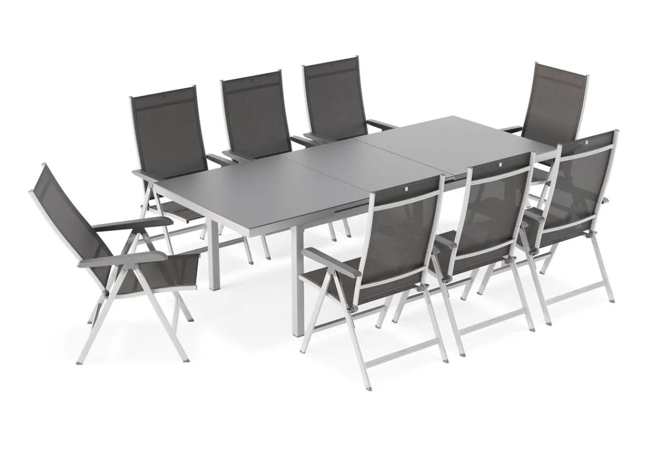 Best BasicPlus Garten-Essgruppe, 8 Personen, ausziehbar, 180-240cm, Alu/Textilene, Klappstühle Garten-Essgruppen|Aluminium-Gartenmöbel