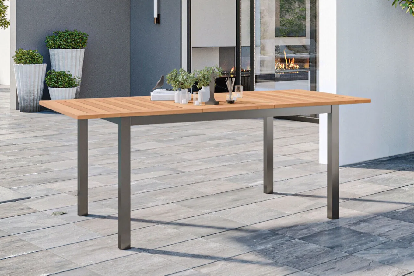 Hot BasicPlus Garten-Essgruppe mit 6 Sesseln, silber/anthrazit, Alu/Edelstahl, ausziehbar & klappbar, UV-beständig, pflegeleicht Garten-Essgruppen|Edelstahl-Gartenmöbel