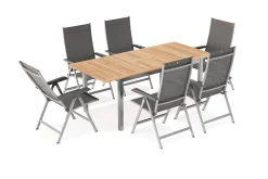 Hot BasicPlus Garten-Essgruppe mit 6 Sesseln, silber/anthrazit, Alu/Edelstahl, ausziehbar & klappbar, UV-beständig, pflegeleicht Garten-Essgruppen|Edelstahl-Gartenmöbel