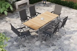 Hot BasicPlus Garten-Essgruppe mit 6 Sesseln, silber/anthrazit, Alu/Edelstahl, ausziehbar & klappbar, UV-beständig, pflegeleicht Garten-Essgruppen|Edelstahl-Gartenmöbel