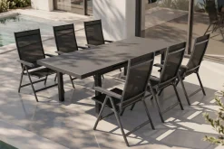 Sale BasicPlus Garten-Essgruppe, anthrazit, Alu/Textilene, Tisch 180/240x100cm, 6 Klappstühle Garten-Essgruppen|Aluminium-Gartenmöbel