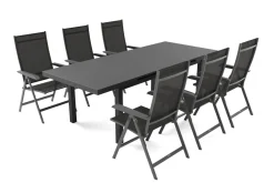 Sale BasicPlus Garten-Essgruppe, anthrazit, Alu/Textilene, Tisch 180/240x100cm, 6 Klappstühle Garten-Essgruppen|Aluminium-Gartenmöbel
