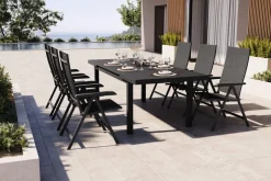 Sale BasicPlus Garten-Essgruppe, anthrazit, Alu/Textilene, Tisch 180/240x100cm, 6 Klappstühle Garten-Essgruppen|Aluminium-Gartenmöbel