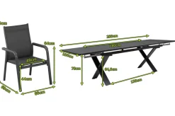 Outlet BasicPlus Garten-Essgruppe, anthrazit, Alu / Spraystone / Textil, Tisch 180/280x100cm, 8 Stapelsessel Garten-Essgruppen|Aluminium-Gartenmöbel