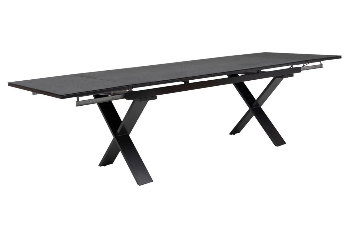 Outlet BasicPlus Garten-Essgruppe, anthrazit, Alu / Spraystone / Textil, Tisch 180/280x100cm, 8 Stapelsessel Garten-Essgruppen|Aluminium-Gartenmöbel