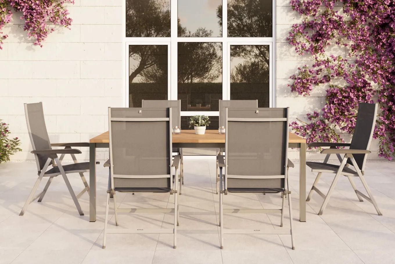 Outlet BasicPlus Garten-Essgruppe mit 6 Sesseln, silber/anthrazit, Alu/Edelstahl, schmutzabweisend, platzsparend, pflegeleicht Garten-Essgruppen|Edelstahl-Gartenmöbel