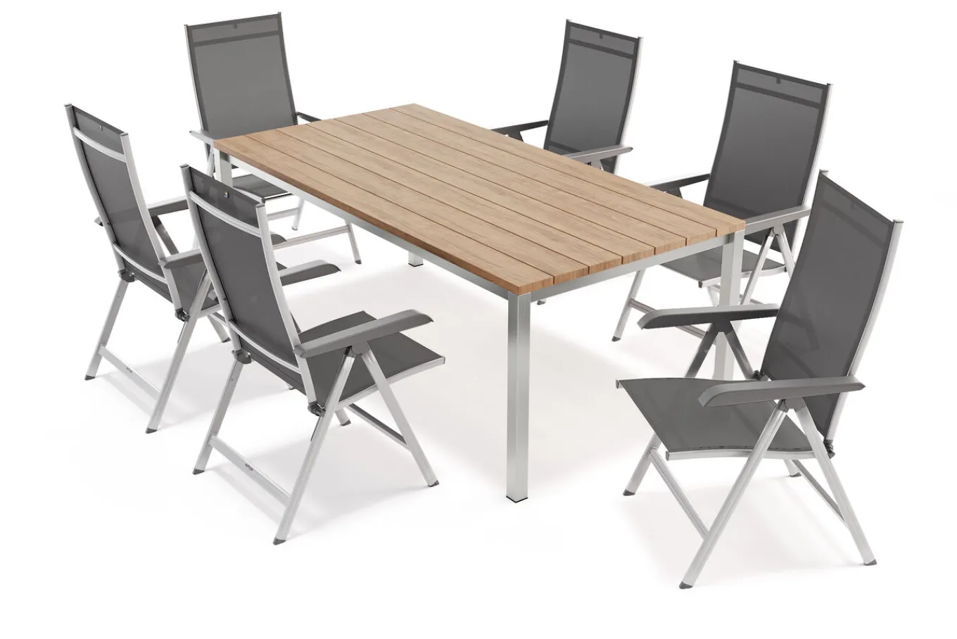 Outlet BasicPlus Garten-Essgruppe mit 6 Sesseln, silber/anthrazit, Alu/Edelstahl, schmutzabweisend, platzsparend, pflegeleicht Garten-Essgruppen|Edelstahl-Gartenmöbel