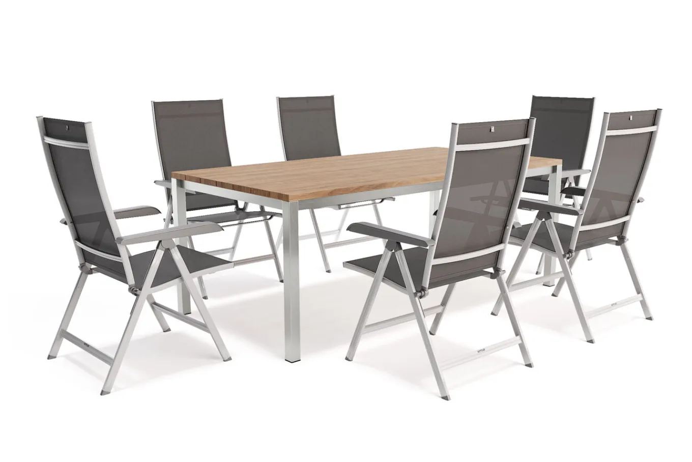 Outlet BasicPlus Garten-Essgruppe mit 6 Sesseln, silber/anthrazit, Alu/Edelstahl, schmutzabweisend, platzsparend, pflegeleicht Garten-Essgruppen|Edelstahl-Gartenmöbel