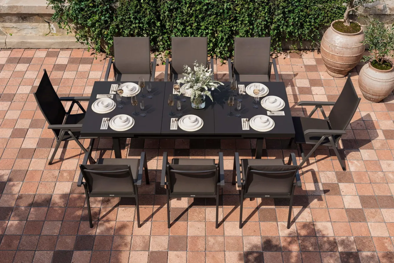 Online BasicPlus Garten-Essgruppe, 8 Personen, ausziehbar, 180-240cm, Alu/Textilene Garten-Essgruppen
