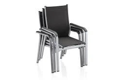 Outlet BasicPlus Garten-Essgruppe, silber, Alu/Textilene, Tisch 180/240x100cm, 6 Stapel-, 2 Klappstühle Garten-Essgruppen