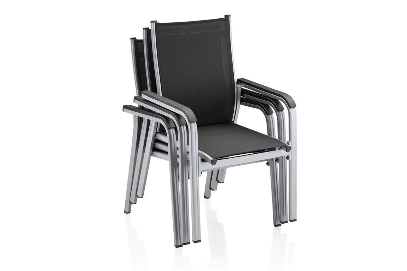 Outlet BasicPlus Garten-Essgruppe, silber, Alu/Textilene, Tisch 180/240x100cm, 6 Stapel-, 2 Klappstühle Garten-Essgruppen
