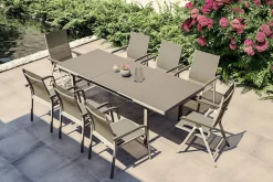 Outlet BasicPlus Garten-Essgruppe, silber, Alu/Textilene, Tisch 180/240x100cm, 6 Stapel-, 2 Klappstühle Garten-Essgruppen
