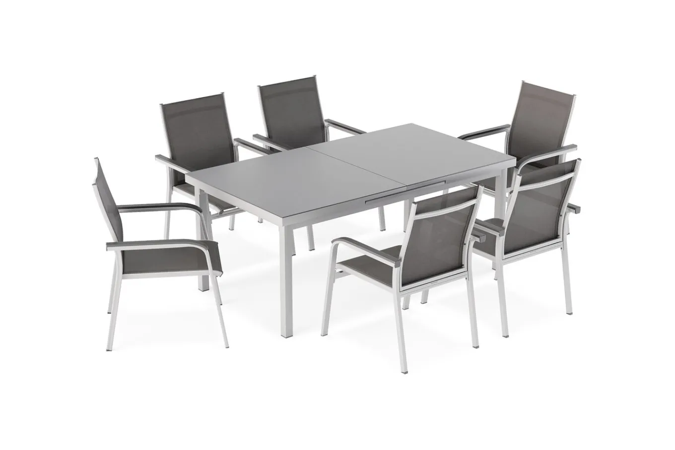 Hot BasicPlus Garten-Essgruppe, 6 Personen, ausziehbar, 180-240cm, Alu/Textilene, Stapelsessel Garten-Essgruppen