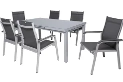 Hot BasicPlus Garten-Essgruppe, 6 Personen, ausziehbar, 180-240cm, Alu/Textilene, Stapelsessel Garten-Essgruppen