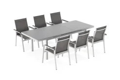 Hot BasicPlus Garten-Essgruppe, 6 Personen, ausziehbar, 180-240cm, Alu/Textilene, Stapelsessel Garten-Essgruppen