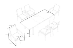 Hot BasicPlus Garten-Essgruppe, 6 Personen, ausziehbar, 180-240cm, Alu/Textilene, Stapelsessel Garten-Essgruppen