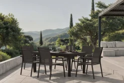 Best BasicPlus Garten-Essgruppe, anthrazit, Alu/Textilene, Tisch 180/240x100cm, 8 Stapelsessel Garten-Essgruppen|Aluminium-Gartenmöbel