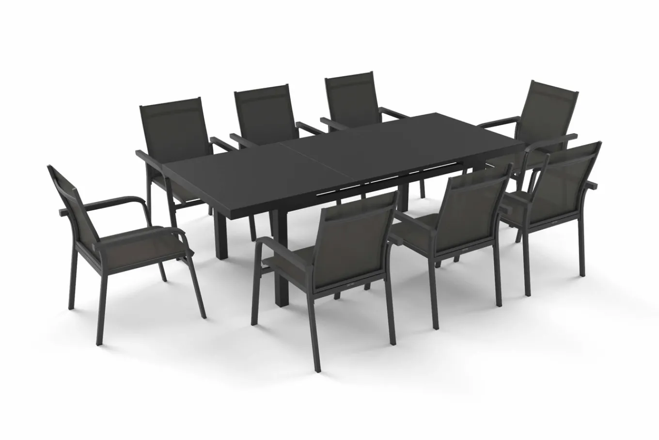 Best BasicPlus Garten-Essgruppe, anthrazit, Alu/Textilene, Tisch 180/240x100cm, 8 Stapelsessel Garten-Essgruppen|Aluminium-Gartenmöbel
