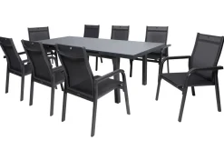 Best BasicPlus Garten-Essgruppe, anthrazit, Alu/Textilene, Tisch 180/240x100cm, 8 Stapelsessel Garten-Essgruppen|Aluminium-Gartenmöbel