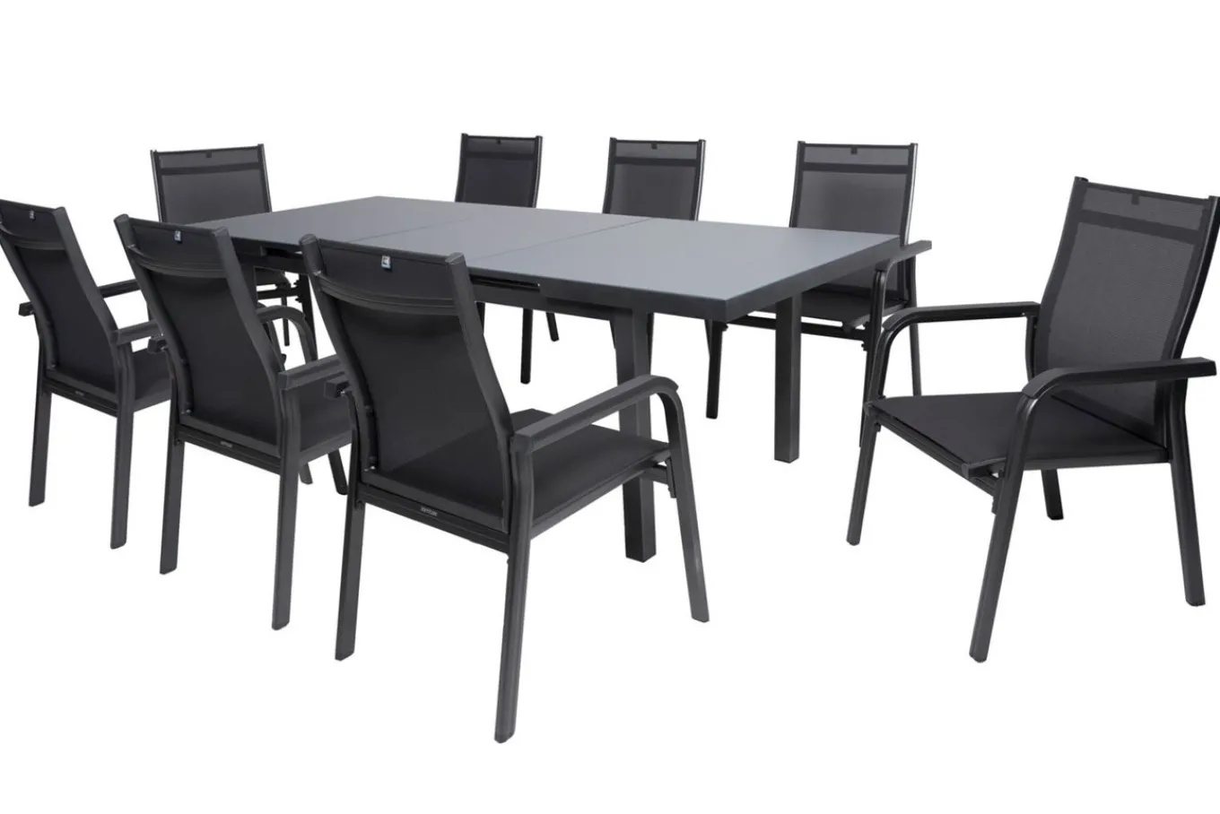 Best BasicPlus Garten-Essgruppe, anthrazit, Alu/Textilene, Tisch 180/240x100cm, 8 Stapelsessel Garten-Essgruppen|Aluminium-Gartenmöbel