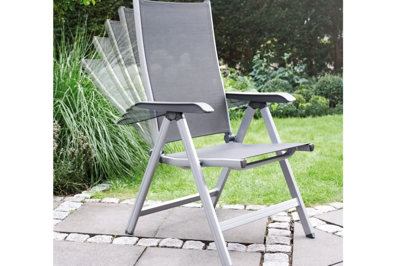 Clearance BasicPlus Garten-Essgruppe, silber/anthrazit, Alu/Spraystone/Textil, 160 x 95 cm, inkl. 6 Klappstühle Garten-Essgruppen|Aluminium-Gartenmöbel