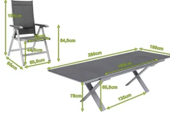 Sale BasicPlus Garten-Essgruppe, silber / anthrazit, Alu / Spraystone / Textil, Tisch 180/280x100cm, 6 Klappstühle Garten-Essgruppen