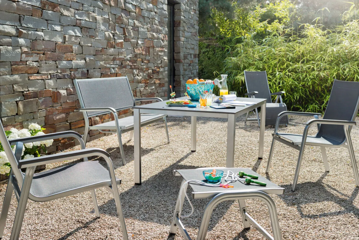Hot BasicPlus Hocker, silber/anthrazit, Alu/Textilene, 0301203-0000 Gartenstühle & Gartensessel