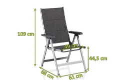 Discount BasicPlus Padded Klappstuhl, silber/anthrazit, Alu/Textilene, 0301201-9000, verstellbare Rückenlehne Aluminium-Gartenmöbel|Gartenstühle & Gartensessel