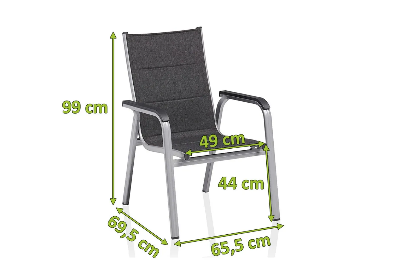 Clearance BasicPlus PaddedStapelsessel, silber/anthrazit, Alu/Textilene, 0301202-9000, stapelbar Aluminium-Gartenmöbel|Gartenstühle & Gartensessel