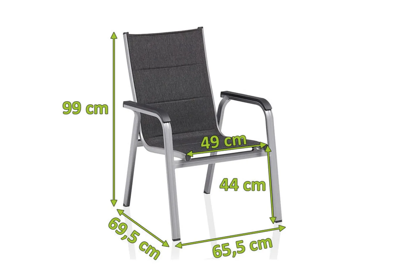 Clearance BasicPlus PaddedStapelsessel, silber/anthrazit, Alu/Textilene, 0301202-9000, stapelbar Aluminium-Gartenmöbel|Gartenstühle & Gartensessel