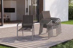 BasicPlus Premium, anthra/lakritz, Alu/Outdoorgewebe, 6x Stapelsessel (0102405-7000) Garten-Essgruppen|Aluminium-Gartenmöbel