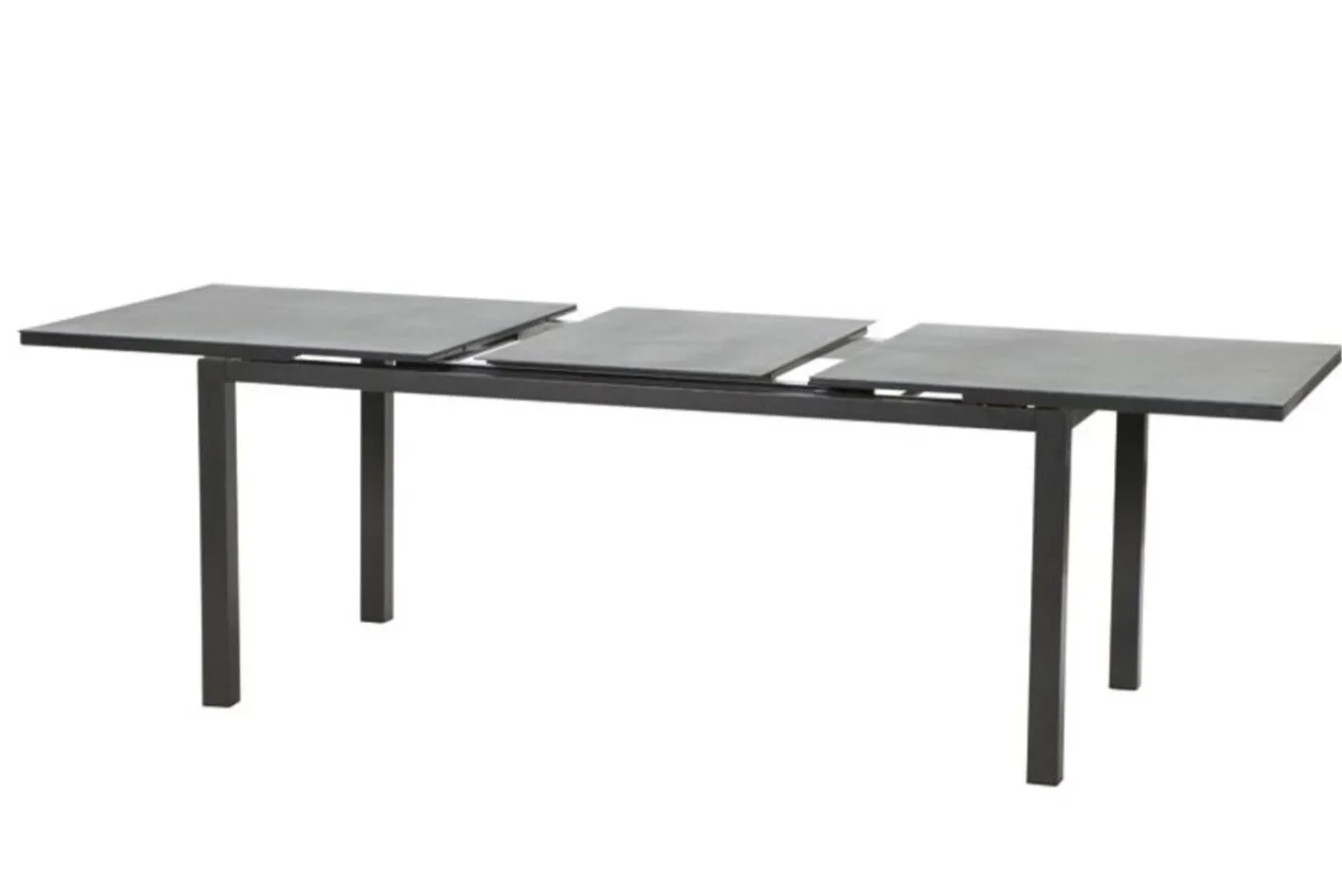 Outlet BasicPlus Premium Garten-Essgruppe, anthrazit, Alu/Spraystone, Tisch 180/240x90 cm, 6 Stapelsessel Garten-Essgruppen|Aluminium-Gartenmöbel
