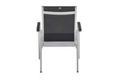 Online BasicPlus Premium Garten-Essgruppe, silber, Alu, Tisch 160x90 cm, 4 Stapelsessel Garten-Essgruppen|Aluminium-Gartenmöbel