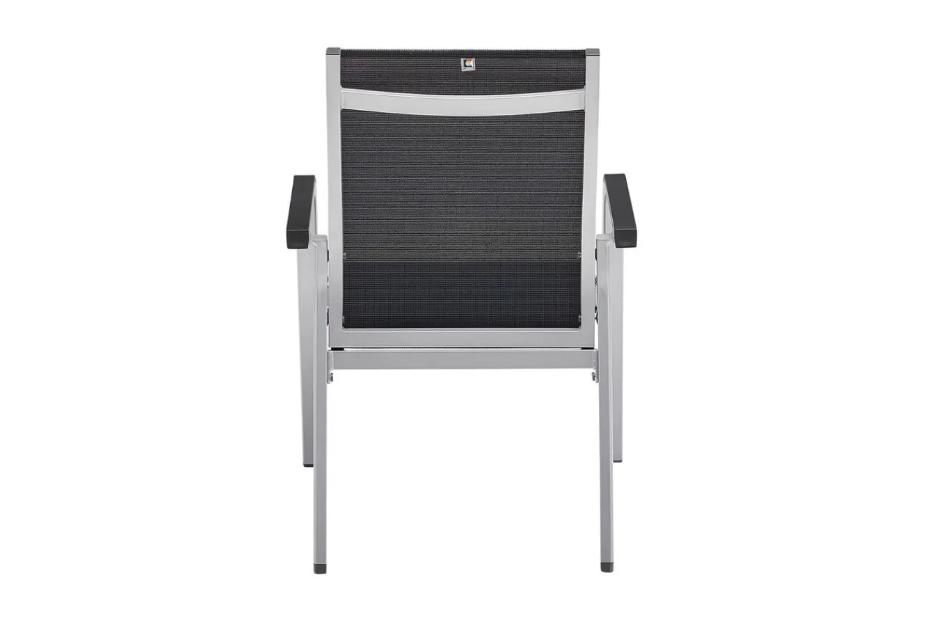Online BasicPlus Premium Garten-Essgruppe, silber, Alu, Tisch 160x90 cm, 4 Stapelsessel Garten-Essgruppen|Aluminium-Gartenmöbel