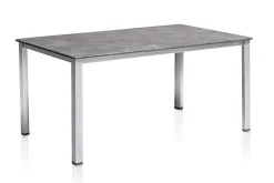 Online BasicPlus Premium Garten-Essgruppe, silber, Alu, Tisch 160x90 cm, 4 Stapelsessel Garten-Essgruppen|Aluminium-Gartenmöbel