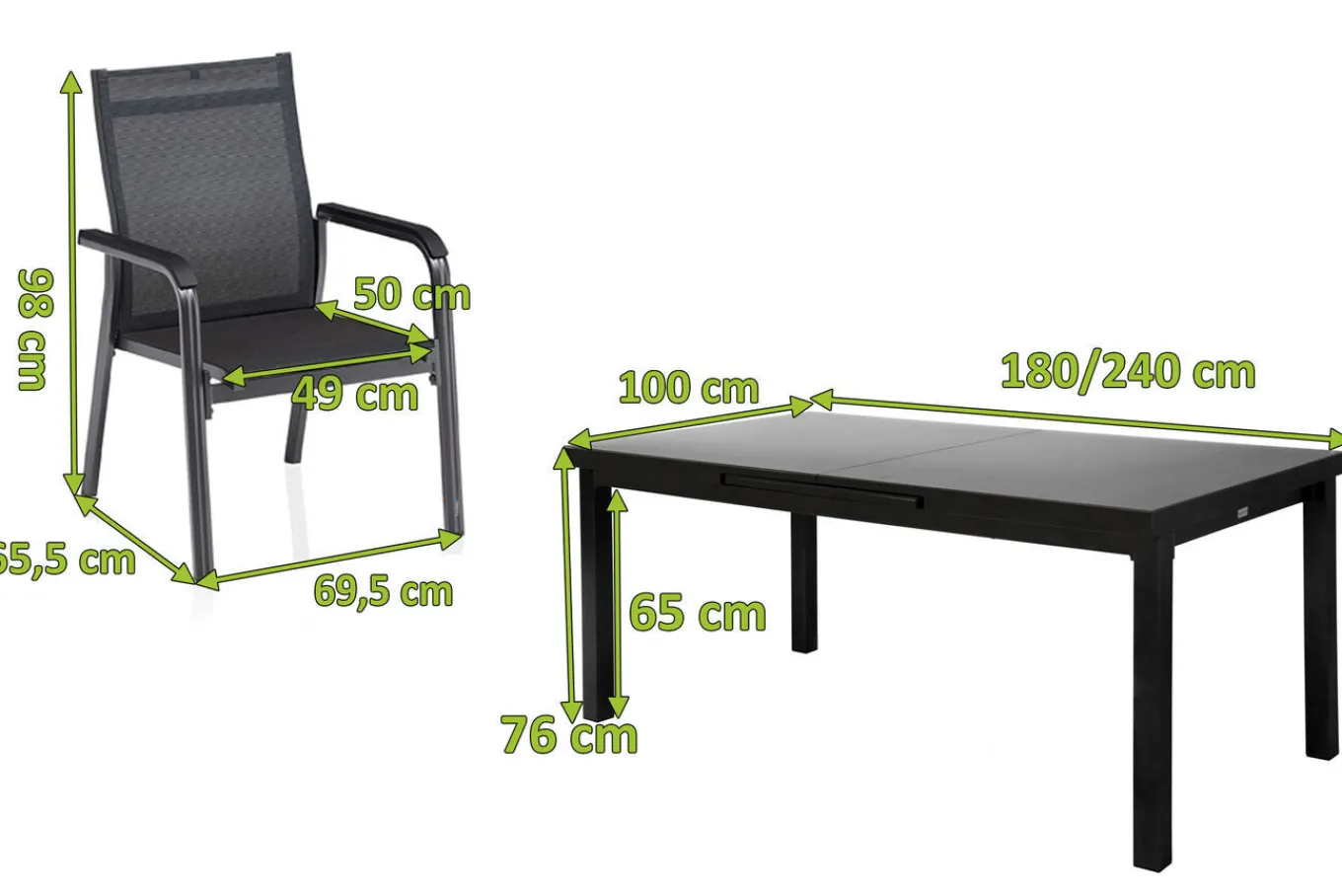 Discount BasicPlus Premium Garten-Essgruppe, anthrazit, Alu/Textilene, Tisch 180/240 cm, 6 Stapelsessel Garten-Essgruppen|Aluminium-Gartenmöbel