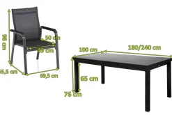 Discount BasicPlus Premium Garten-Essgruppe, anthrazit, Alu/Textilene, Tisch 180/240 cm, 6 Stapelsessel Garten-Essgruppen|Aluminium-Gartenmöbel
