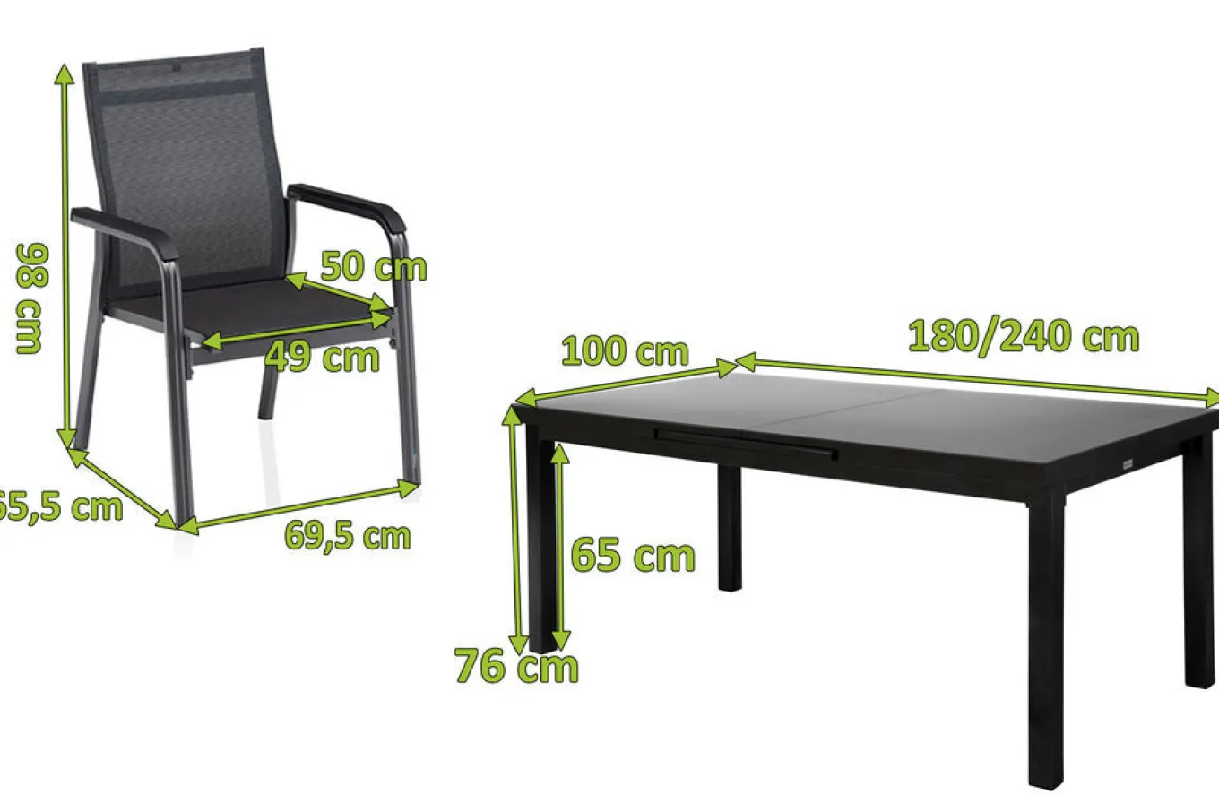 Discount BasicPlus Premium Garten-Essgruppe, anthrazit, Alu/Textilene, Tisch 180/240 cm, 6 Stapelsessel Garten-Essgruppen|Aluminium-Gartenmöbel