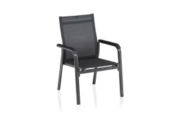 Discount BasicPlus Premium Garten-Essgruppe, anthrazit, Alu/Spraystone, Tisch 160x95 cm, 4 Stapelsessel Garten-Essgruppen|Aluminium-Gartenmöbel