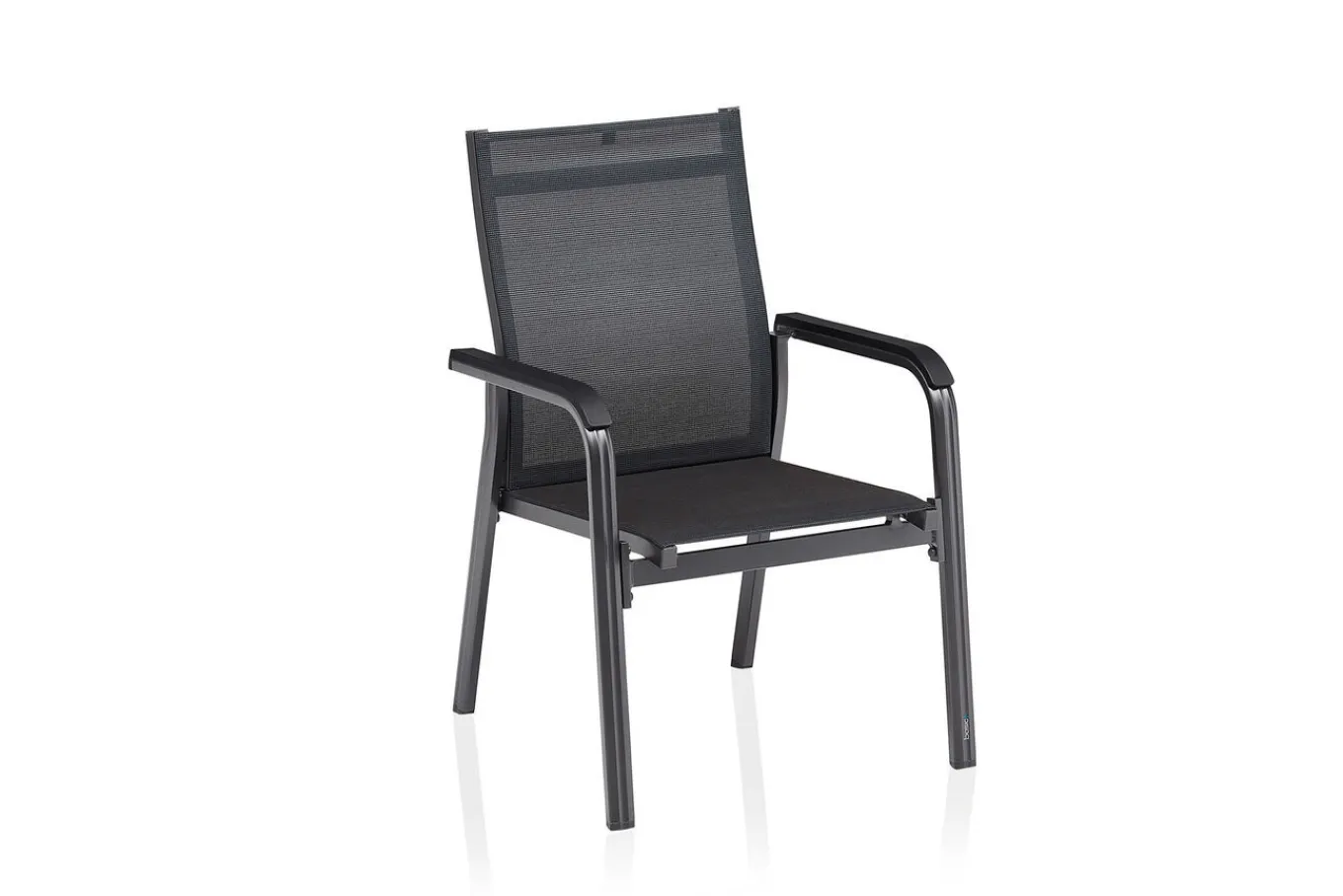 Discount BasicPlus Premium Garten-Essgruppe, anthrazit, Alu/Spraystone, Tisch 160x95 cm, 4 Stapelsessel Garten-Essgruppen|Aluminium-Gartenmöbel