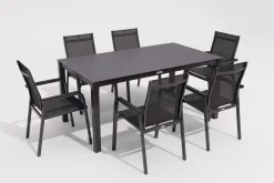 Outlet BasicPlus Premium Garten-Essgruppe, anthrazit, Alu/Spraystone, Tisch 160x95 cm, 6 Stapelsessel Garten-Essgruppen